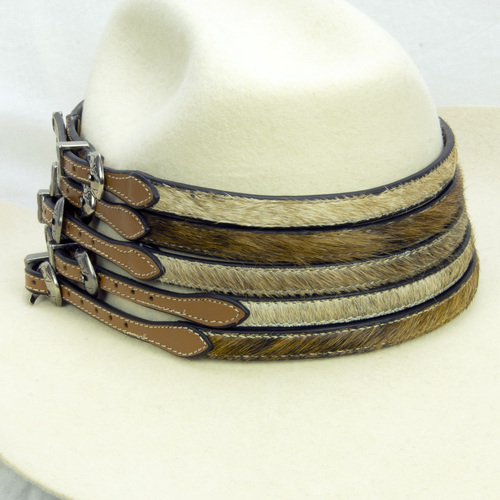 Hat Band - Shades of Black Cowhair Leather - Antique Silver Buckle Set - [248BK]