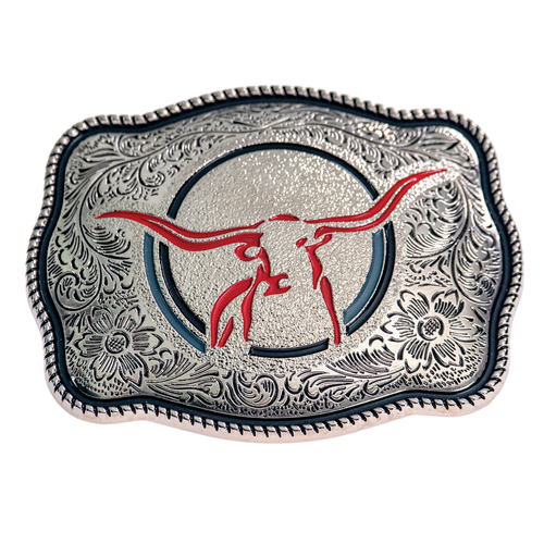 Longhorn Buckle - Red Enamel Lines - [TB-46R]