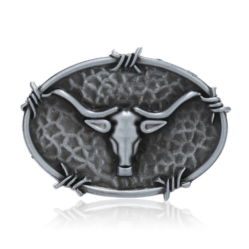 Longhorn on Mesh Print Base Barbed Wire Buckle - [TB-899C]