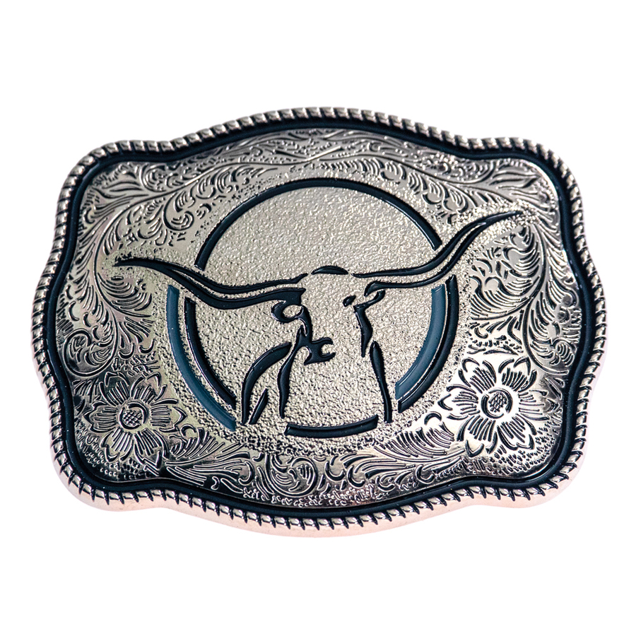 Longhorn Buckle - Black Enamel Lines - [TB-46B]