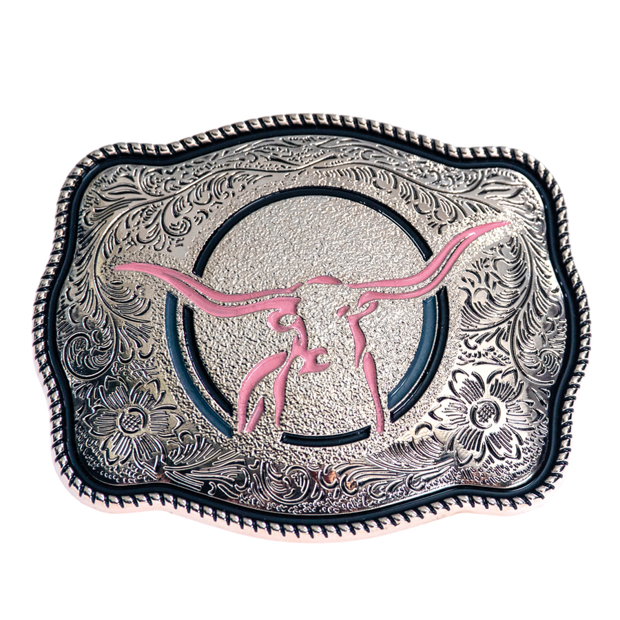 Longhorn Buckle - Pink Enamel Lines - [TB-46P]