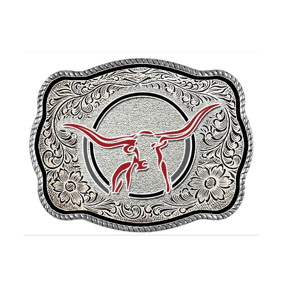 Longhorn Buckle - Red Enamel Lines - [TB-46R]